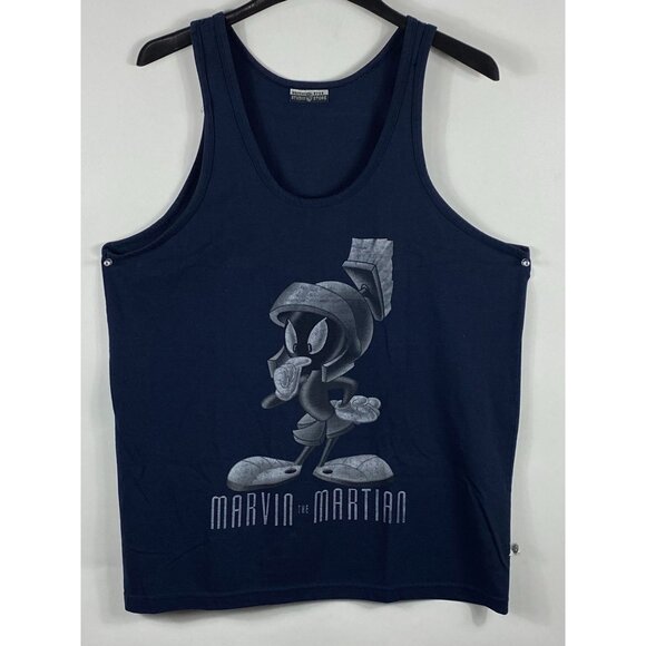 Vintage Warner Bros Studio Marvin The Martian Tank Top Navy Blue F287 - Picture 1 of 4